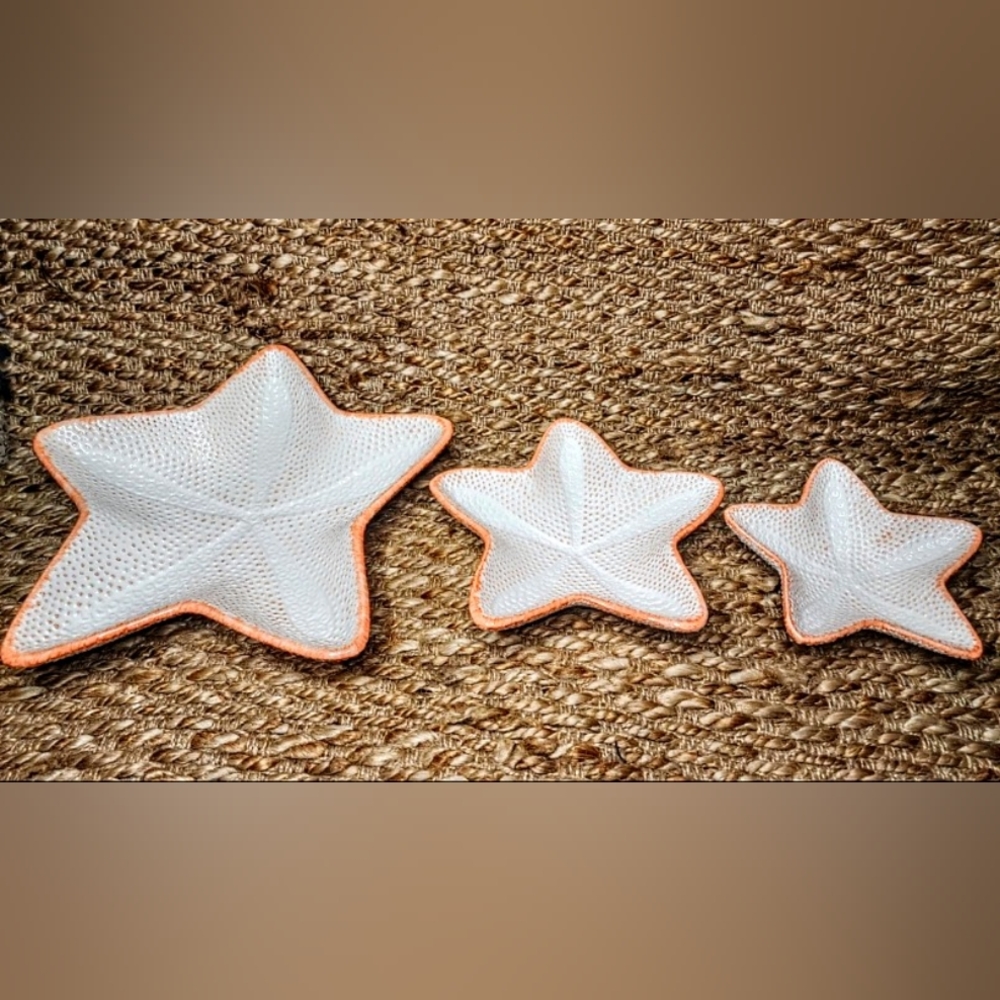 3 Piece Boston Warehouse Trading Co Ceramic Starfish Serving Bowls Nautical Gift